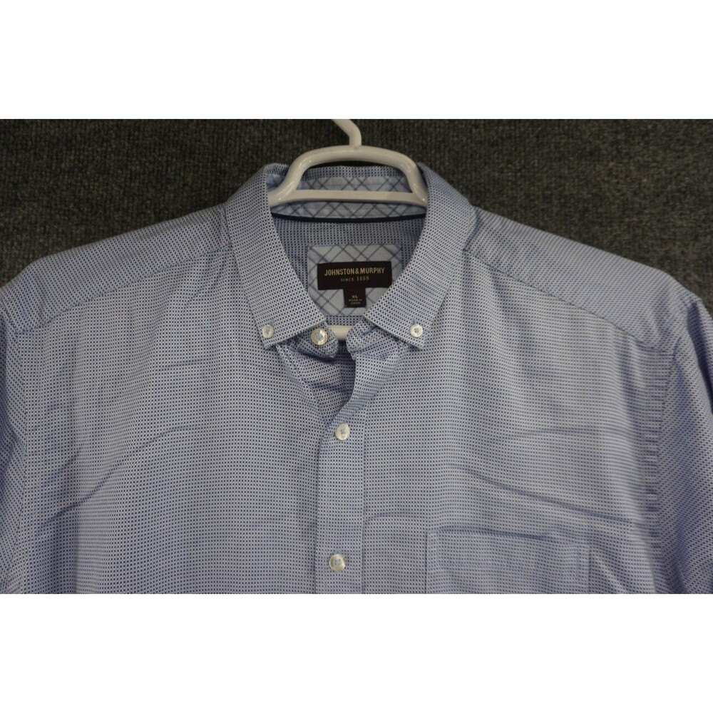 Johnston & Murphy Shirt Mens XL Button Down Blue Check Long Sleeve